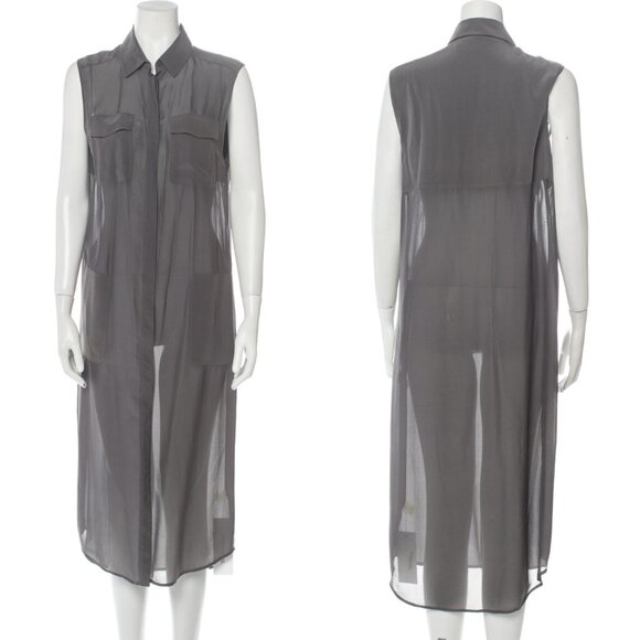 T by Alexander Wang Brown Taupe 100% Silk Sleeveless Midi Shirt Dress – XS - Picture 1 of 13